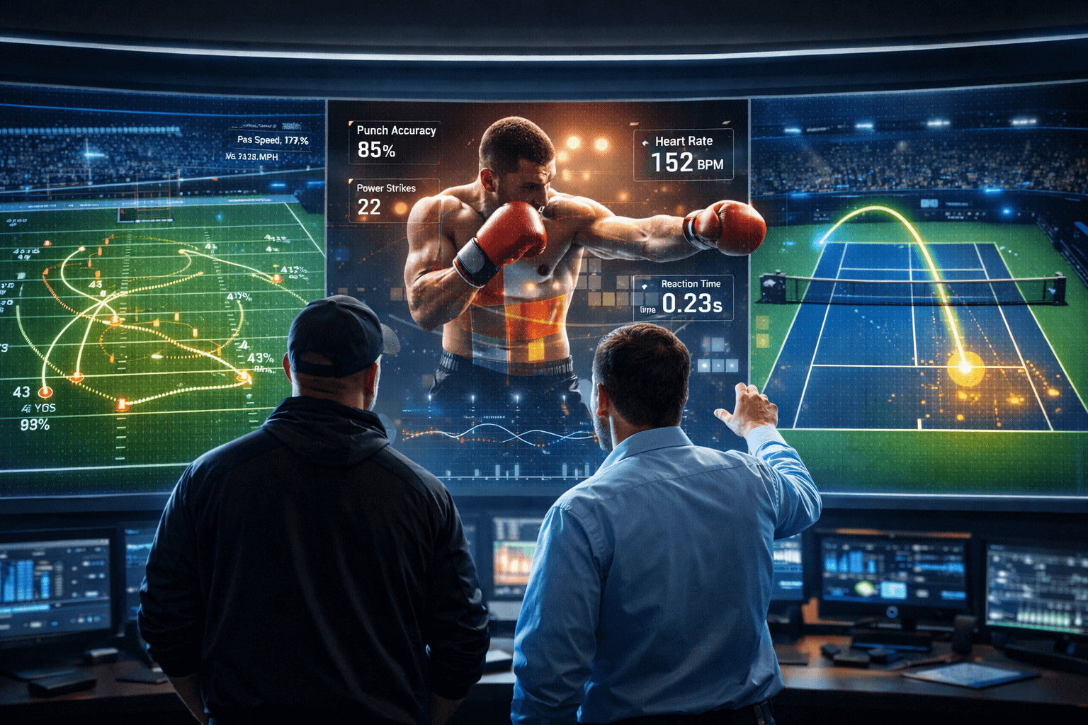 Coach reviewing advanced sports performance metrics